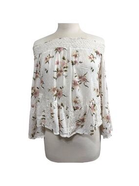 Women's American Eagle Floral Off the Shoulder Top Size S White NWT‎